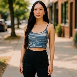 Elodie blue marble mesh tank